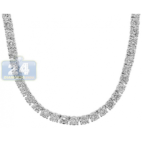 Womens Diamond Tennis Necklace 18K White Gold 19.70ct 16.5"