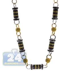 14K Two Tone Gold 28.85 ct Black Canary Diamond Bar Bead Chain