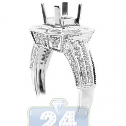 14K White Gold Round Baguette Diamond Engagement Ring Setting