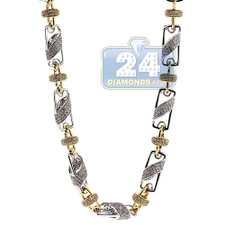 14K Two Tone Gold 17.51 ct Diamond Bead Link Mens Chain 30 Inches