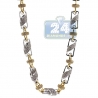 Mens Diamond Bead Link Chain 14K Two Tone Gold 17.51ct 7mm 30"