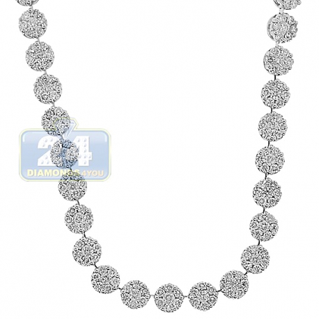 Womens Diamond Cluster Tennis Necklace 14K White Gold 13.38ct