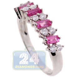 14K White Gold 1.80 ct Mixed Pink Sapphire Diamond Band Ring