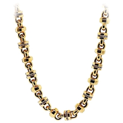 14K Yellow Gold 4.13 ct Diamond Fancy Bead Link Mens Chain
