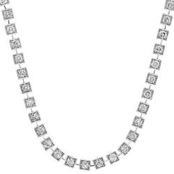 14K White Gold 8.57 ct Diamond Square Halo Link Tennis Necklace