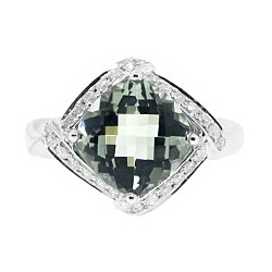 14K White Gold 3.90 ct Green Amethyst Diamond Halo Womens Cocktail Ring