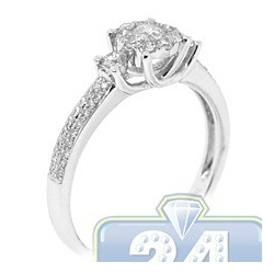 14K White Gold 0.55 ct Diamond Cluster Womens Engagement Ring
