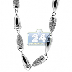 14K White Gold 7.03 ct Diamond Bullet Link Mens Chain 30 Inches