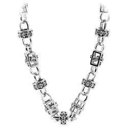 14K White Gold 10.36 ct Diamond Fancy Bead Link Mens Chain