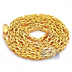 Pure 24K Yellow Gold Solid Byzantine Mens Chain 4 mm