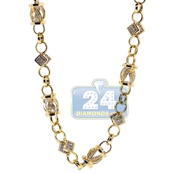 14K Yellow Gold 2.18 ct Diamond Custom Bead Link Mens Chain