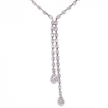 Womens Diamond Drop Lariat Necklace 18K White Gold 2.60ct 16"