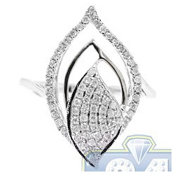 14K White Gold 0.57 ct Diamond Womens Openwork Leaf Ring
