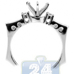 14K White Gold Diamond Art Deco Slim Engagement Ring Setting