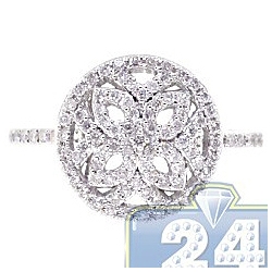 14K White Gold 0.46 ct Diamond Womens Round Flower Ring