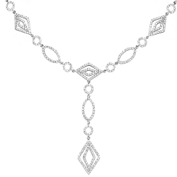 14K White Gold 3.00 ct Diamond Geometric Y Shape Necklace