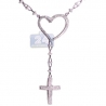 Womens Diamond Heart Rosary Necklace 14K White Gold 4.39ct 17"