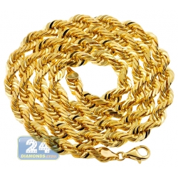 Pure 24K Yellow Gold Solid Rope Mens Chain 7 mm