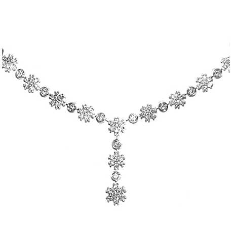 Womens Diamond Cluster Y Shape Lariat Necklace 18K White Gold