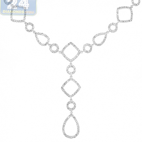 Womens Diamond Geometric Lariat Necklace 14K White Gold 2.45ct