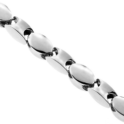 Solid 14K White Gold Oval Bead Link Mens Chain 5 mm
