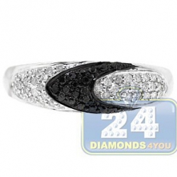 14K White Gold 0.36 ct Mixed Black Diamond Layered Womens Band Ring