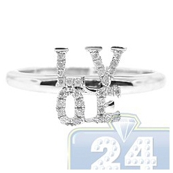 14K White Gold 0.12 ct Diamond LOVE Sign Womens Ring