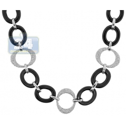 14K White Gold Ceramic 1.27 ct Diamond Womens Collar Necklace