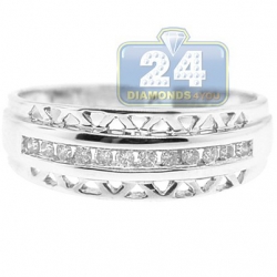 14K White Gold 0.16 ct Diamond Vintage Openwork Womens Band Ring