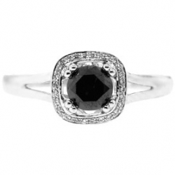 14K White Gold 0.94 ct Black Diamond Halo Engagement Ring