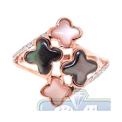 14K Rose Gold 0.20 ct Diamond Multicolored Opal Clover Ring