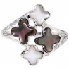 14K White Gold 0.20 ct Diamond Multicolored Opal Clover Womens Ring