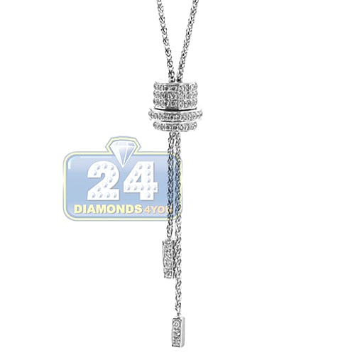 Womens Diamond Adjustable Slider Lariat Necklace 14K White Gold