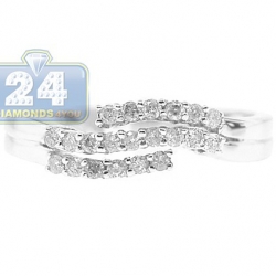 14K White Gold 0.30 ct 3 Row Diamond Wave Womens Band Ring
