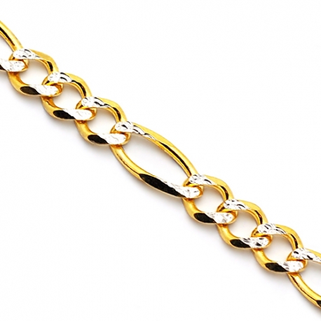 Solid 14K Yellow Gold Figaro Diamond Cut Link Mens Chain 7 mm