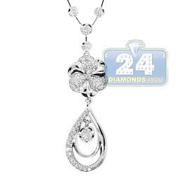 14K White Gold 1.25 ct Diamond Flower Womens Lariat Necklace