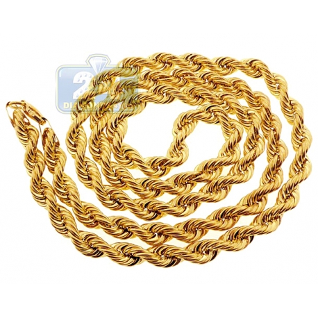 Italian 10K Yellow Gold Hollow Rope Mens Chain Necklace 3mm