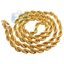 Italian 10K Yellow Gold Hollow Rope Mens Chain 3 mm