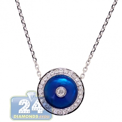 14K White Gold 0.35 ct Diamond Blue Evil Eye Womens Necklace