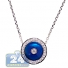 Womens Diamond Blue Evil Eye Necklace 14K White Gold 18" 0.35ct