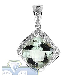 14K White Gold 3.85 ct Green Amethyst Diamond Womens Pendant