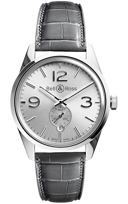 BRG123-WH-ST/SCR/2 Bell & Ross BR 123 Officer Silver Leather Watch