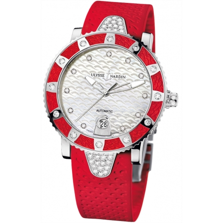 Ulysse Nardin Diver Red Rubber Womens Watch 8103-101E-3C/10.16