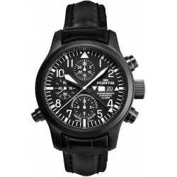 Fortis B-42 Flieger Chronograph Mens Black PVD Case Watch 657.18.11LC