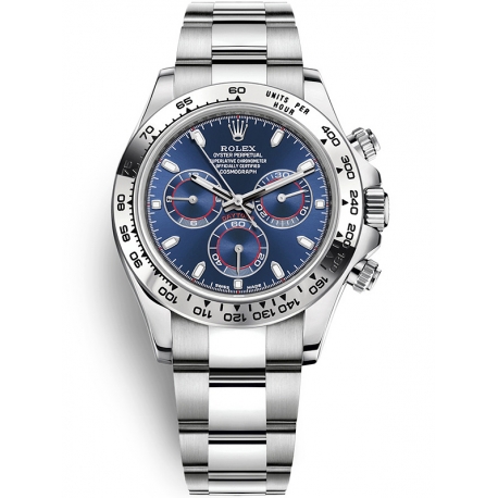 116509-0071 Rolex Oyster Cosmograph Daytona White Gold Blue Dial Watch
