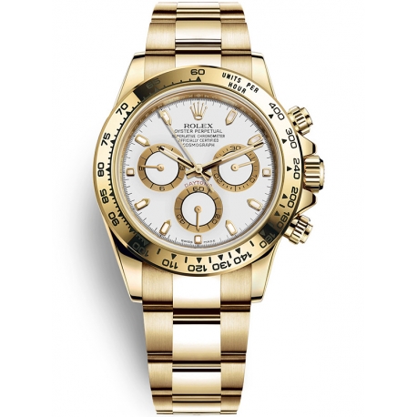 116508-0001 Rolex Oyster Cosmograph Daytona Yellow Gold White Dial Watch