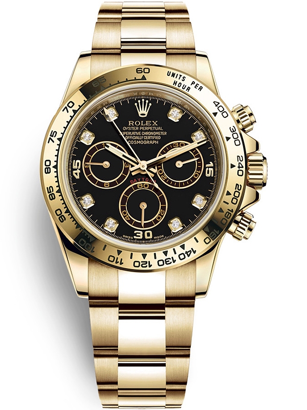 gold rolex with black face and diamonds