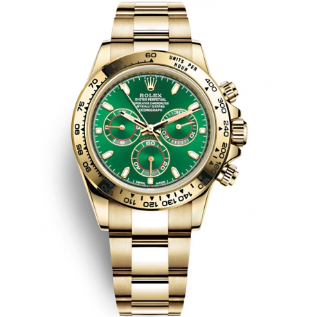 116508-0013 Rolex Oyster Cosmograph Daytona Yellow Gold Green Dial Watch