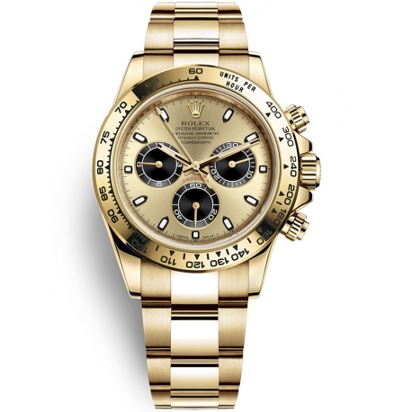 116508-0014 Rolex Oyster Cosmograph Daytona Yellow Gold Champagne Black Dial Watch