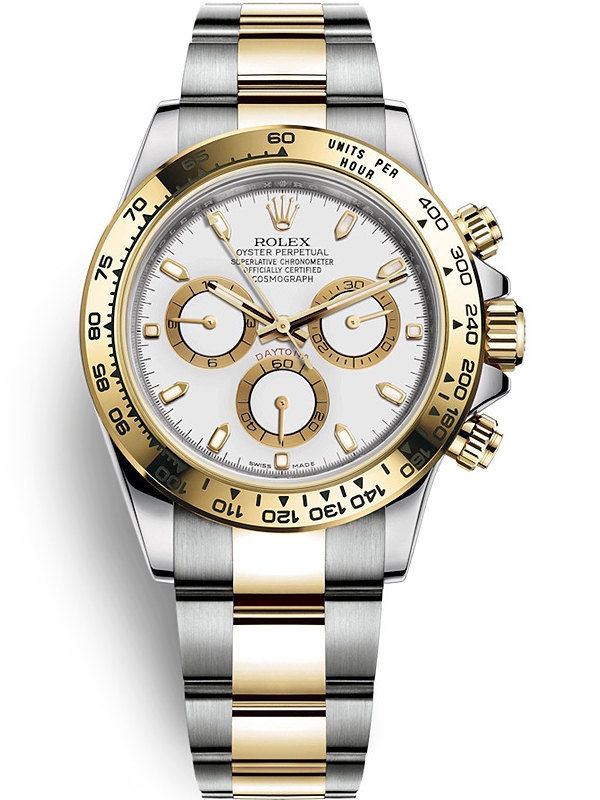 Omvendt pålidelighed håndtering 116503 Rolex Daytona Steel 18K Yellow Gold White Dial Watch